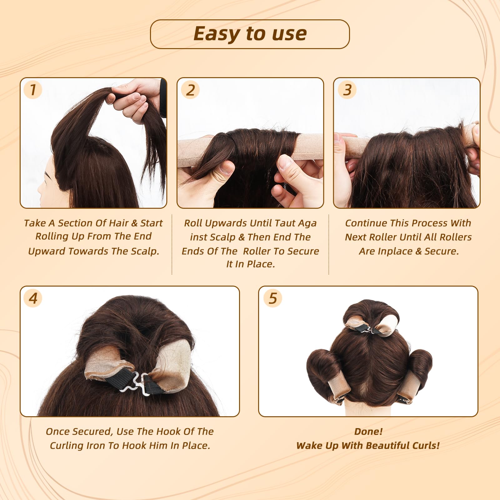 Overnight Heatless Hair Curler Blowout Rods Jumbo, Heatless Curls Satin Jumbo Flexi Rods to Sleep in,Soft Heatless Rod for All Hair Types,No Heat Overnight Sleeping Curls Styling Tools 3pcs Khaki